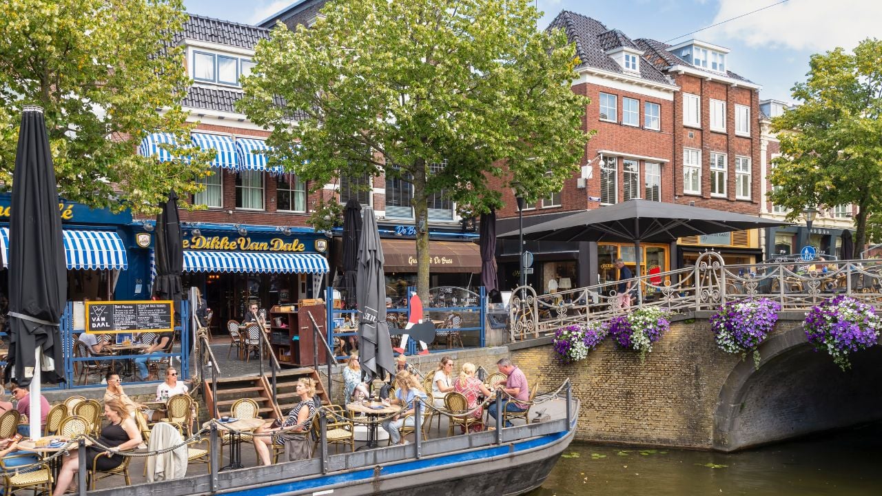 Cozy street life in the center of Leeuwarden, Netherlands