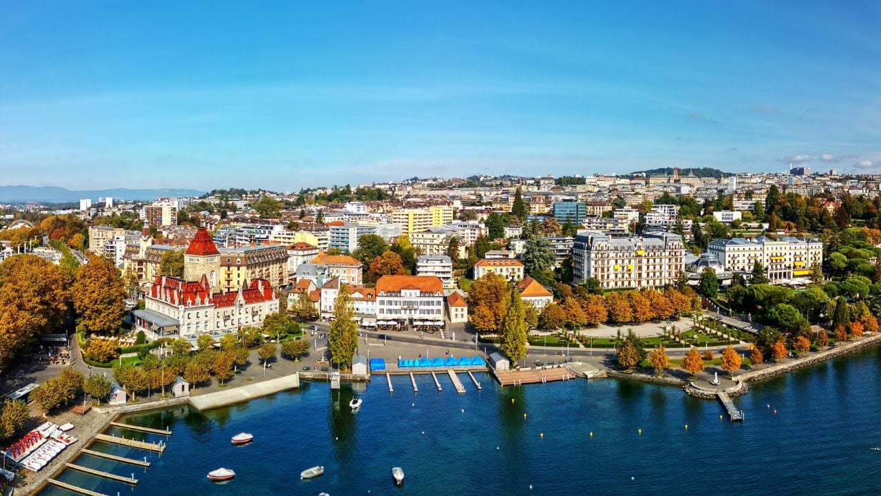 Lausanne, Switzerland, over Lake Geneva