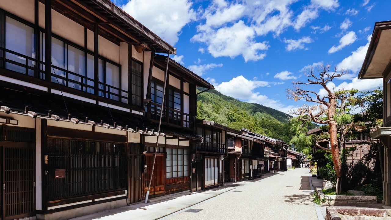 Historic post town of Narai in Japan's Kiso Valley during autumn