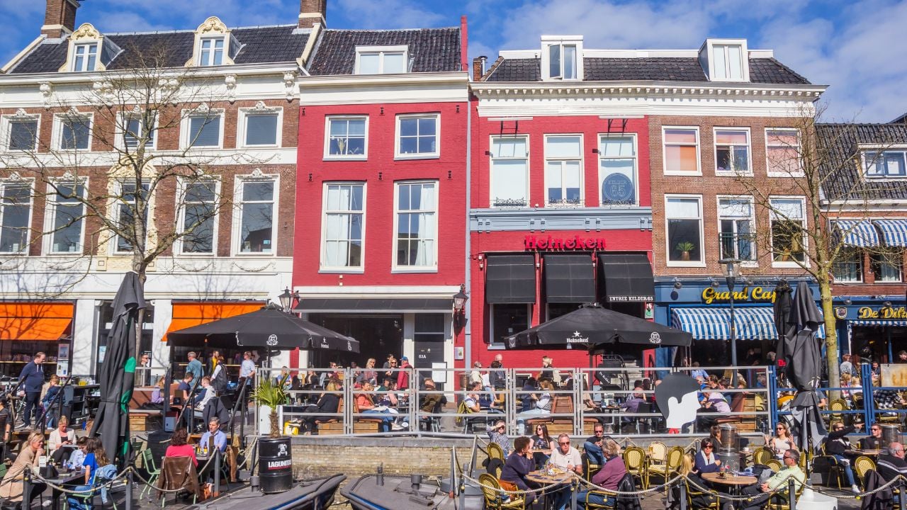 People sitting at a café in Leeuwarden, Netherlands