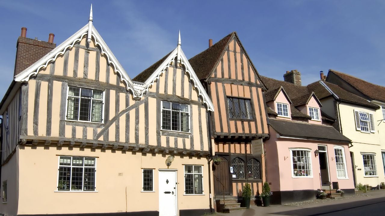 Historic timber-framed buildings in Lavenham, Suffolk, England