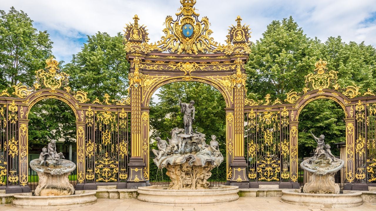 View at the Neptun Fountain at the Place of Stanislas in Nancy, France