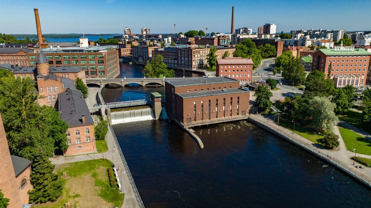 Aerial view of Tammerkoski in Tampere, Finland