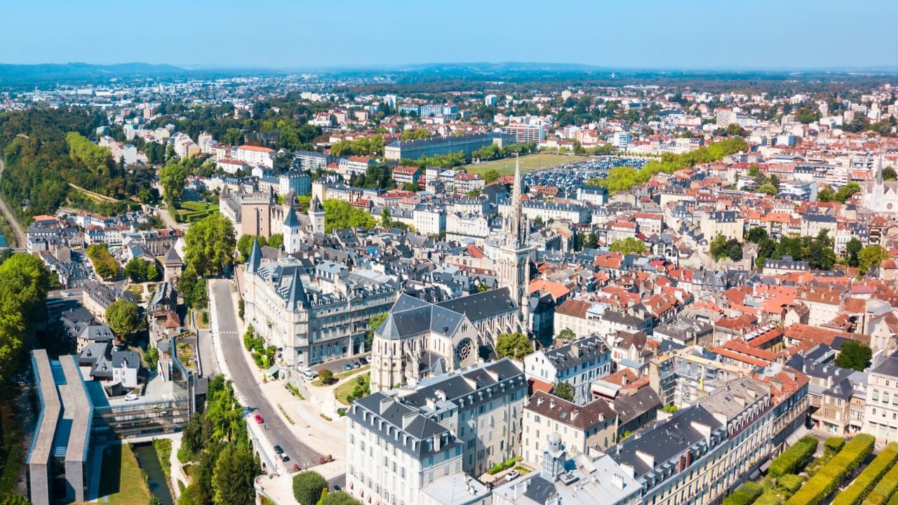 Aerial panoramic view of Pau, France