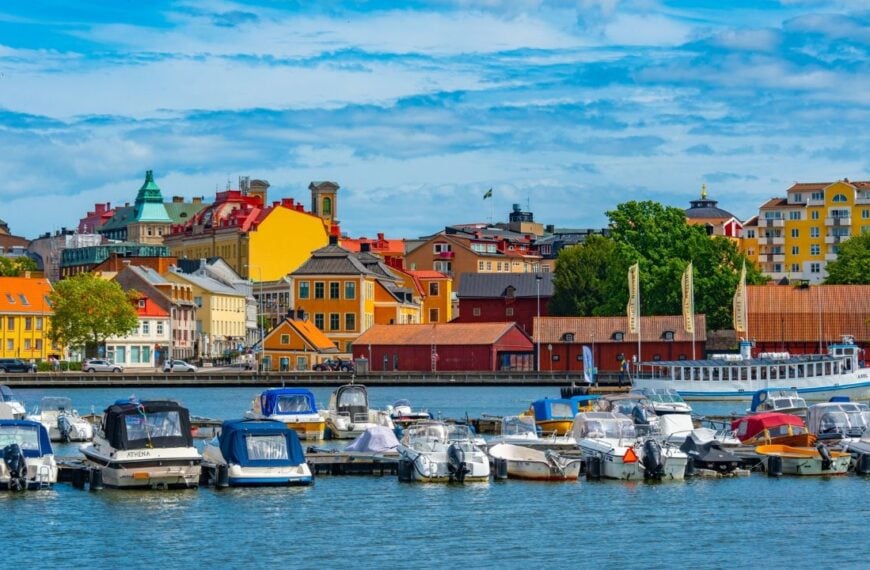 Karlskrona, Sweden, July 14, 2022: Marina in Swedish town Karlskrona.