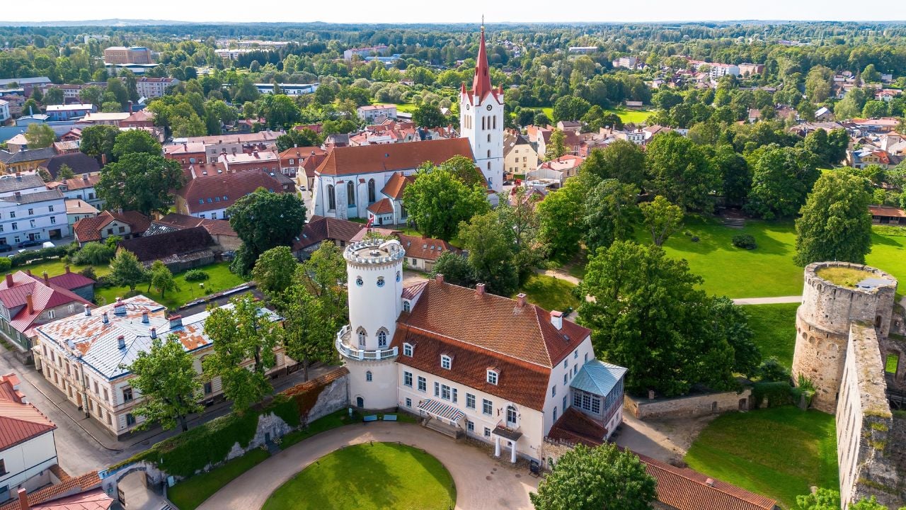 Aerial view of Cēsis Castle in Latvia