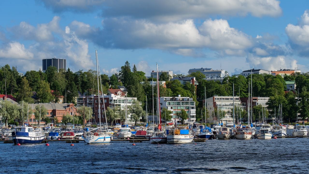 City and marina bay in Lappeenranta, Finland