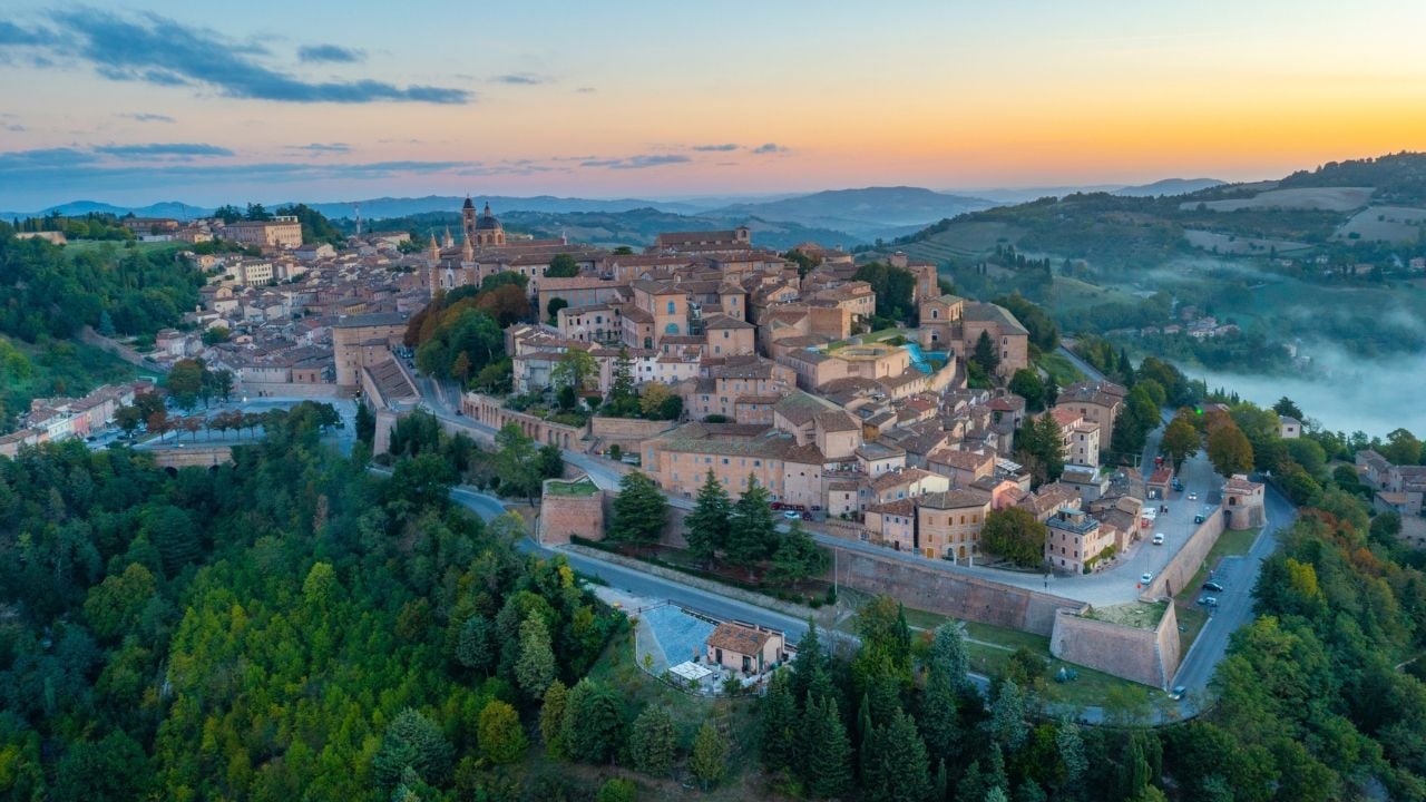 Sunrise view over Urbino, Italy