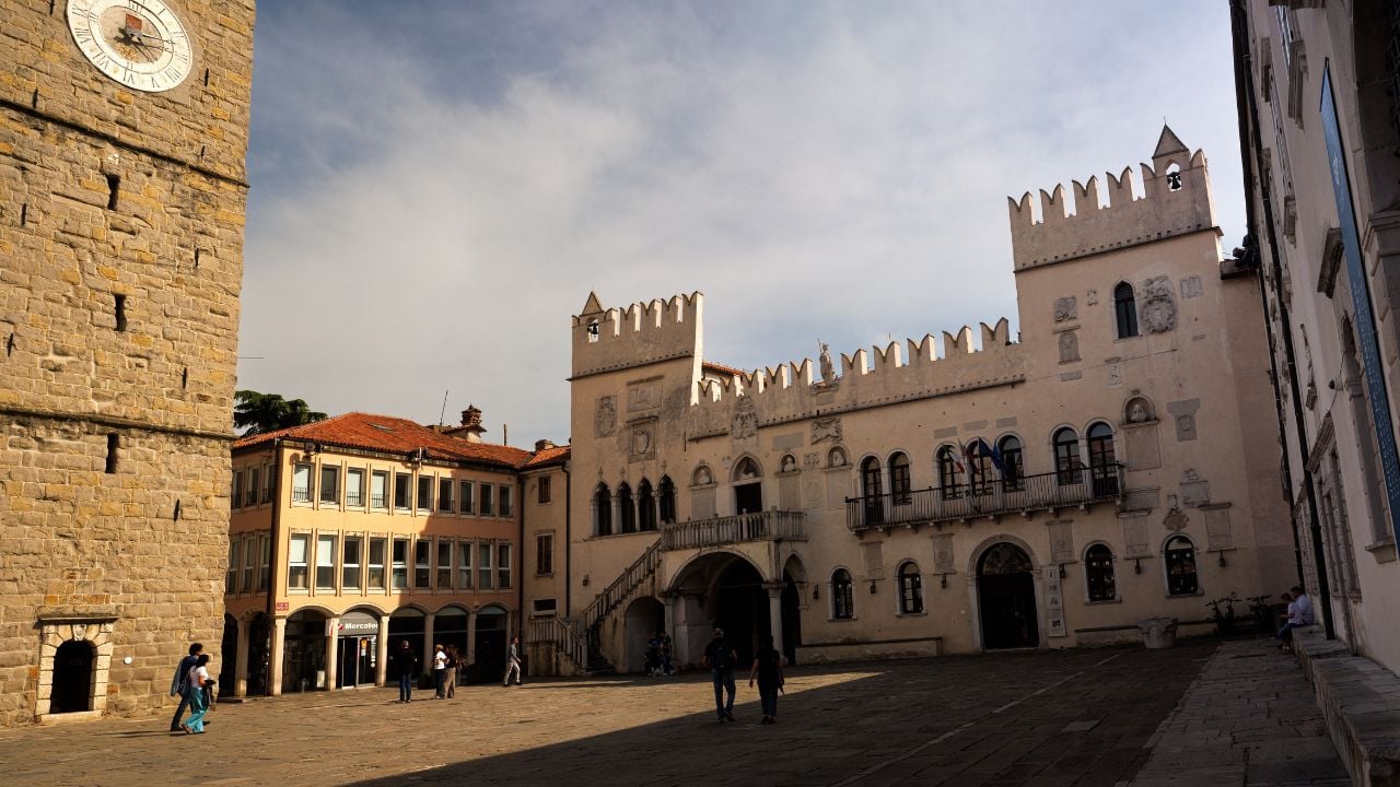 Tito Square in Koper, Slovenia, with the Praetorian Palace and cathedral