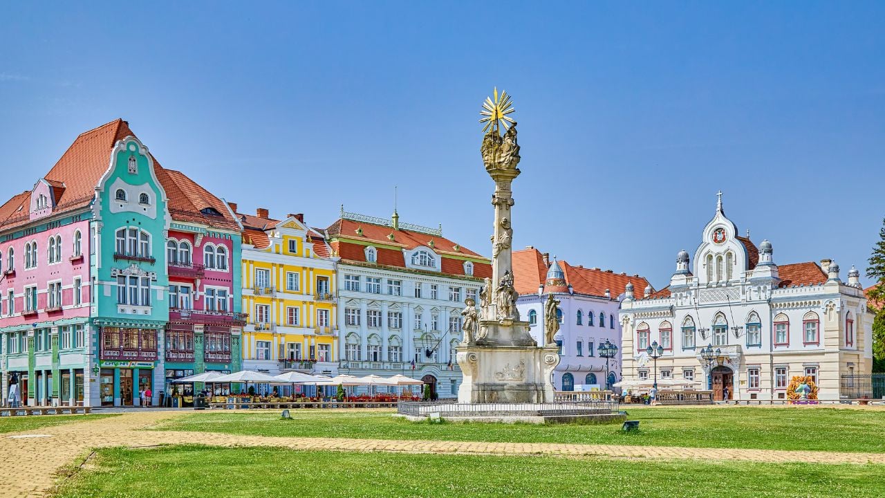 Colorful architecture in Union Square in Timișoara, Romania