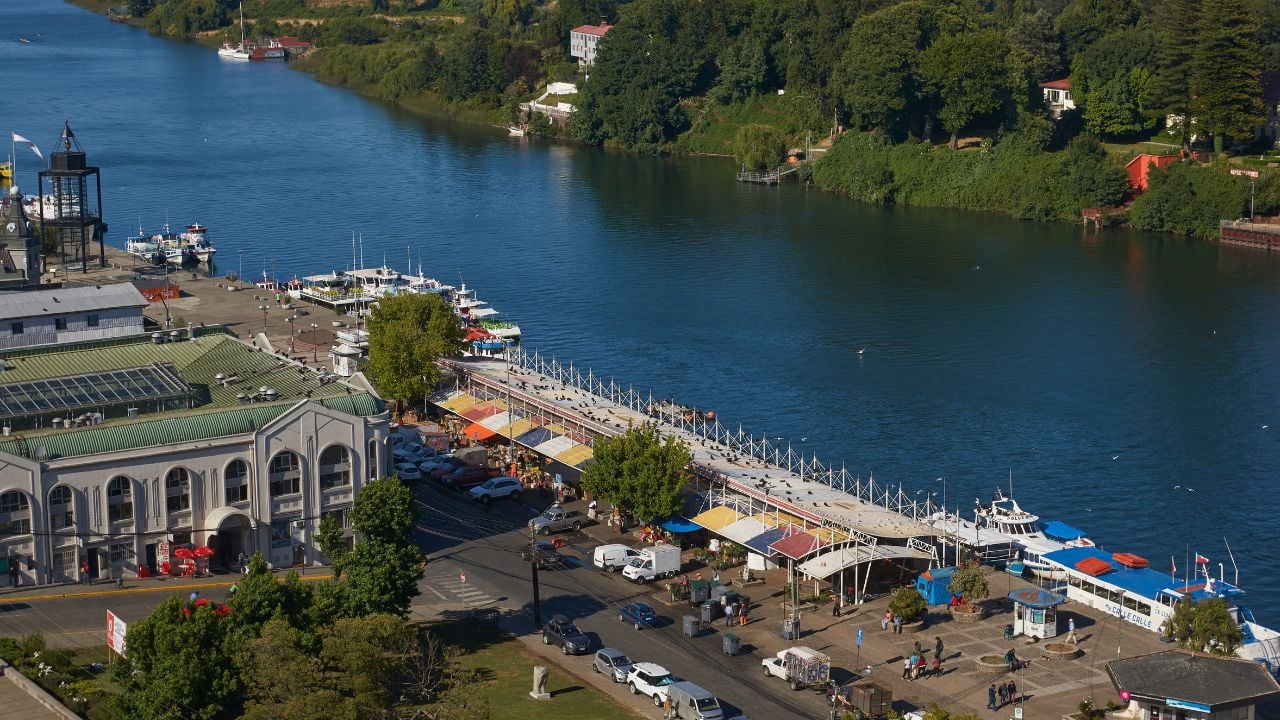 Waterfront of Valdivia along the Calle-Calle River in southern Chile