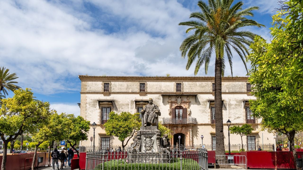 Historic center in Jerez de la Frontera, Spain, decorated for Holy Week