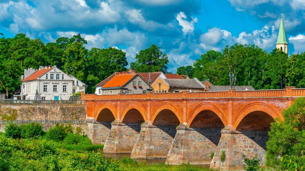 Brick bridge over the Venta River in Kuldīga, Latvia