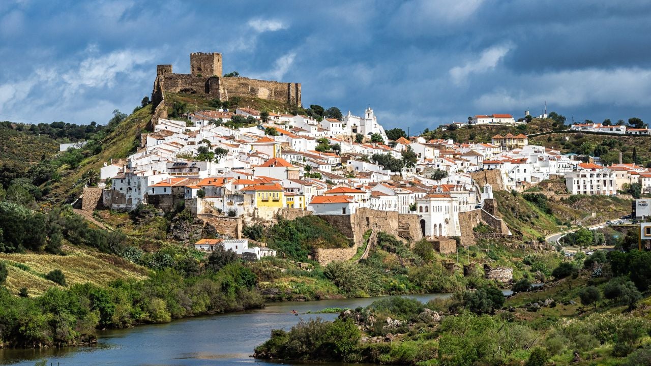 View of the Guadiana River and Mértola in Portugal's Alentejo region