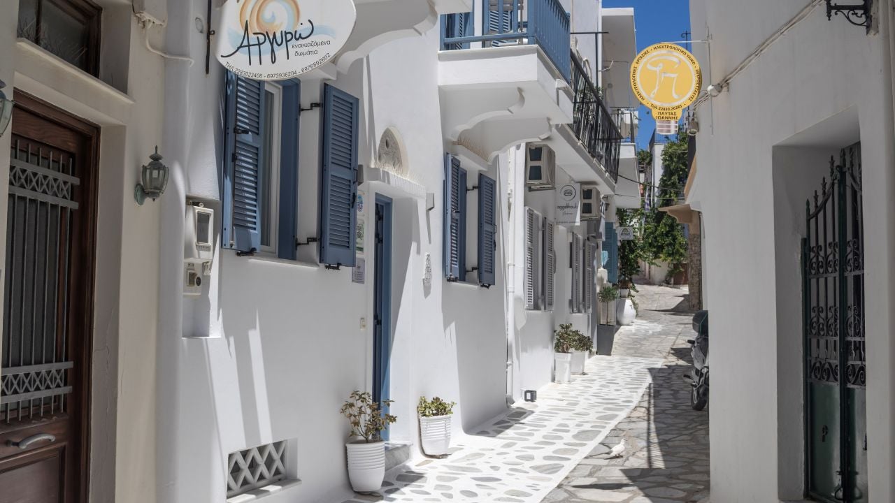 Street scene on Tinos island in Greece