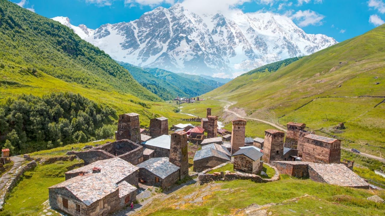 Traditional Svan towers in Ushguli village, Upper Svaneti, Georgia