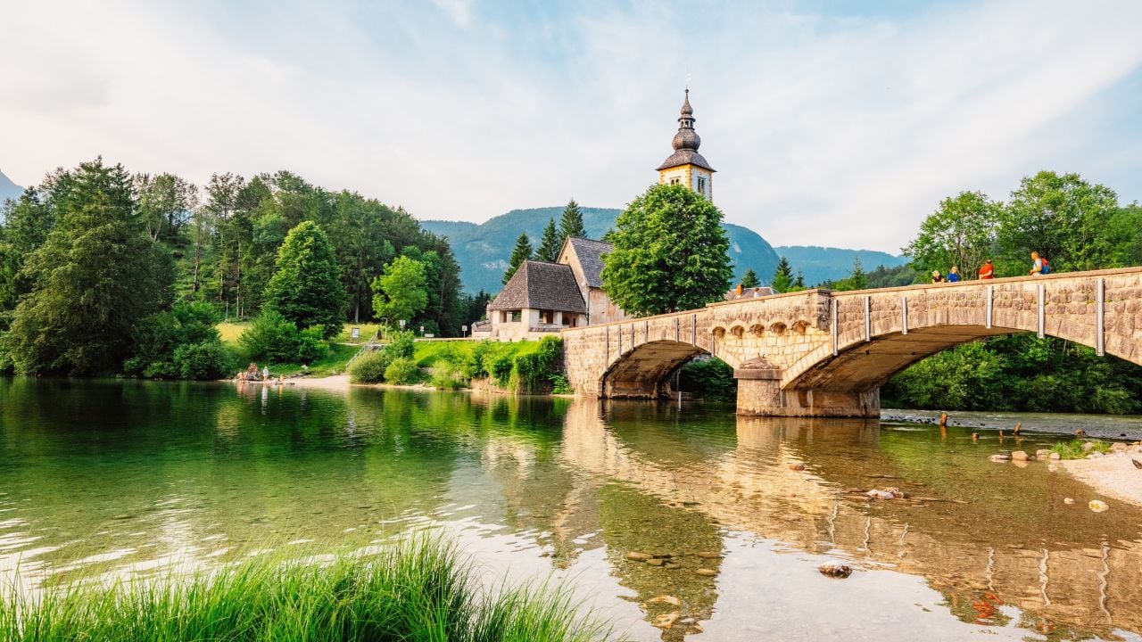 Lake Bohinj and the Church of St John the Baptist in Triglav National Park, Slovenia