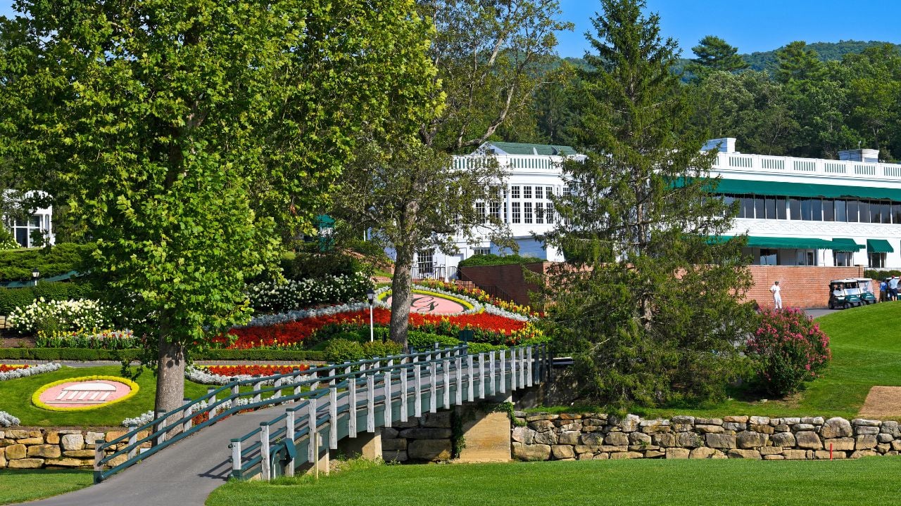 White Sulphur Springs, West Virginia / USA - August 8, 2018: The Greenbrier is a luxury resort located near White Sulphur Springs WV and is Home of the Greenbrier Classic PGA Tour FeDex Cup Event.
