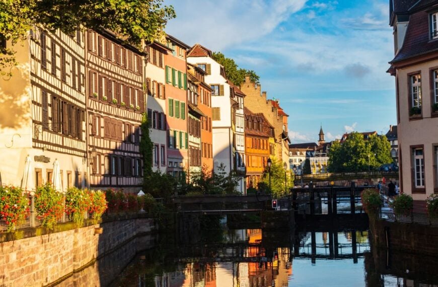 Traditional half-timbered houses on the canals district La Petite France in Strasbourg, Alsace, France. UNESCO World Heritage Site
