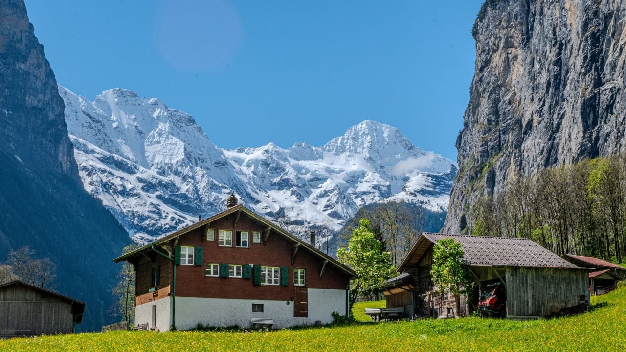 Lauterbrunnen Valley in Switzerland with waterfalls, cliffs, alpine scenery, and hiking trails