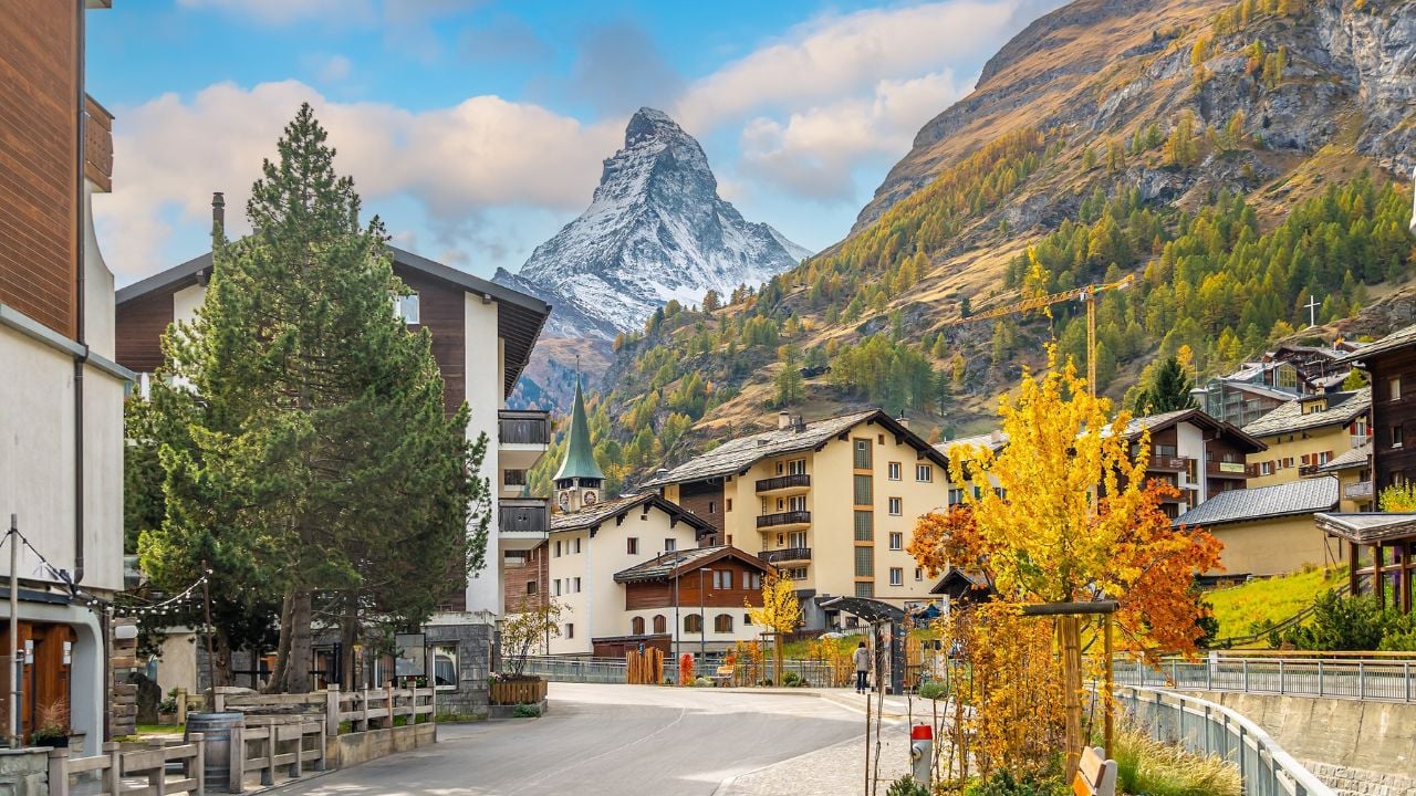 Zermatt alpine village in Switzerland with the Matterhorn at sunset