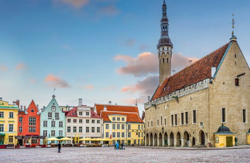 Old town Tallinn city skyline, cityscape of Estonia at sunset