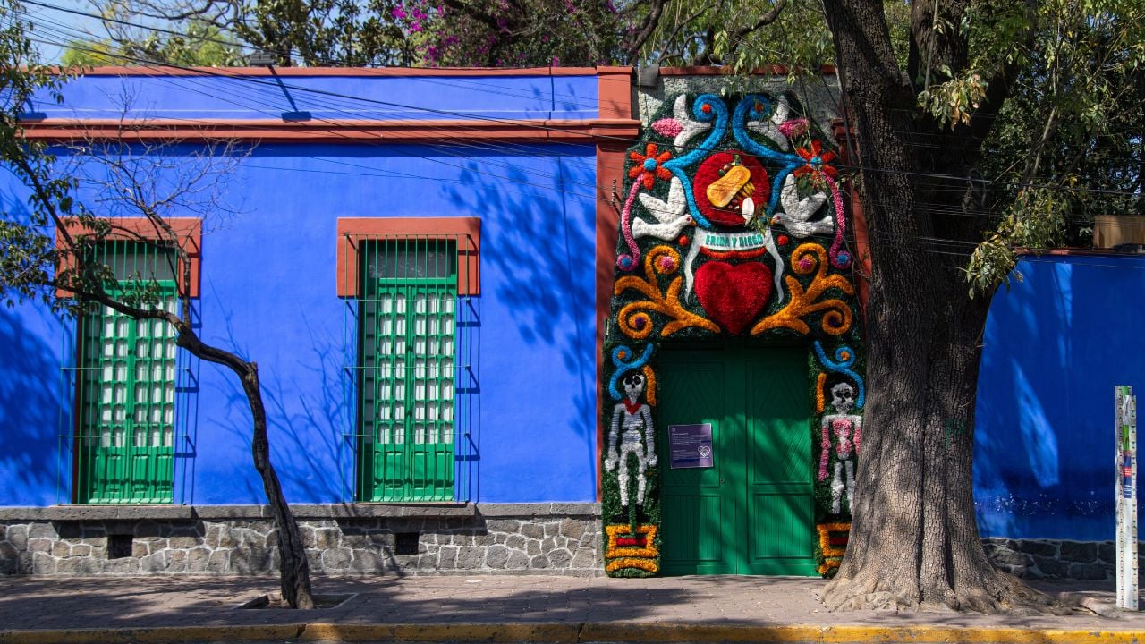 Mexico City, Mexico - May 23, 2021: The famous Frida Kahlo Museum. The Blue House (La Casa Azul) is a historic house museum dedicated to the life and work of the Mexican artist Frida Kahlo