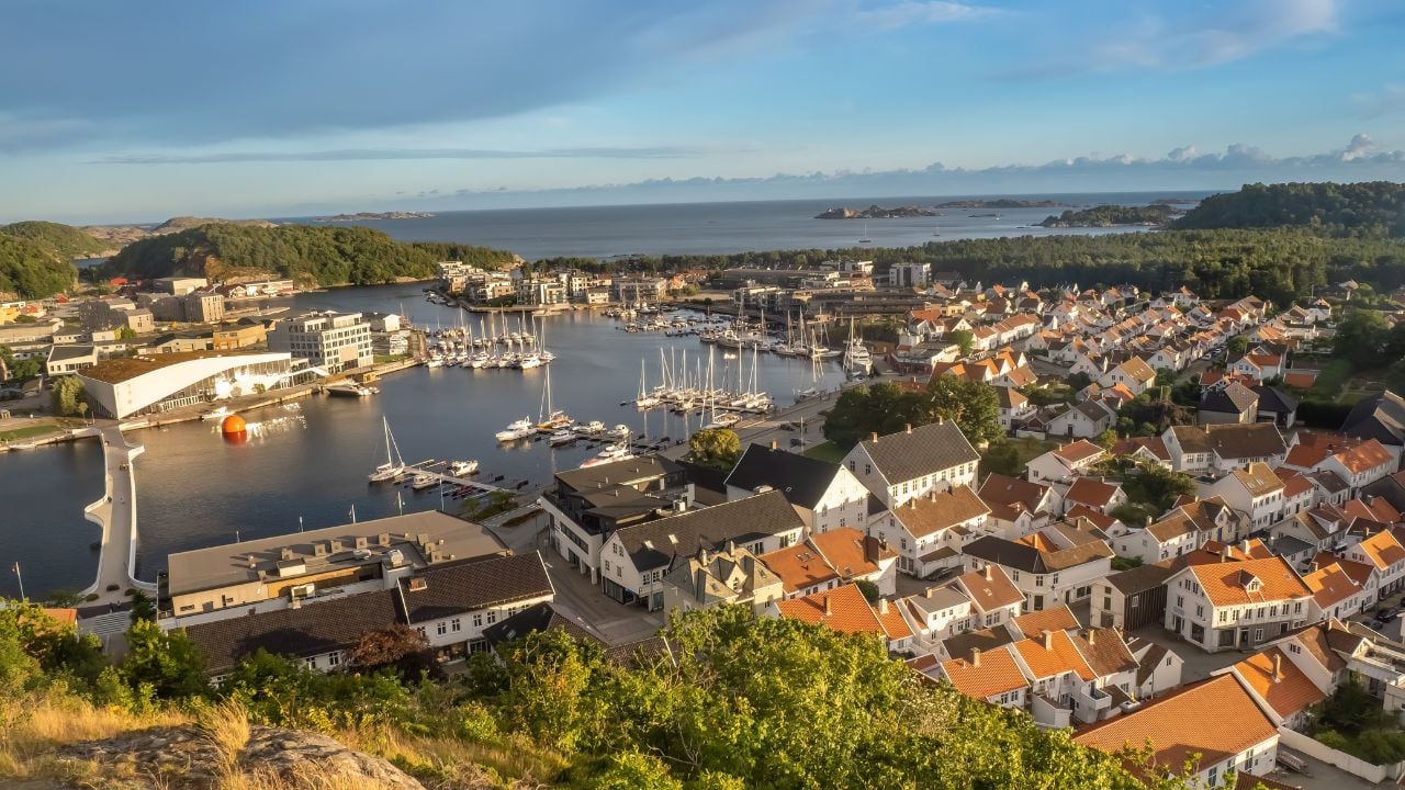 The historical seaside resort town of Mandal on the southern coast of Norway, Lindesnes municipality, Agder county, Norway.