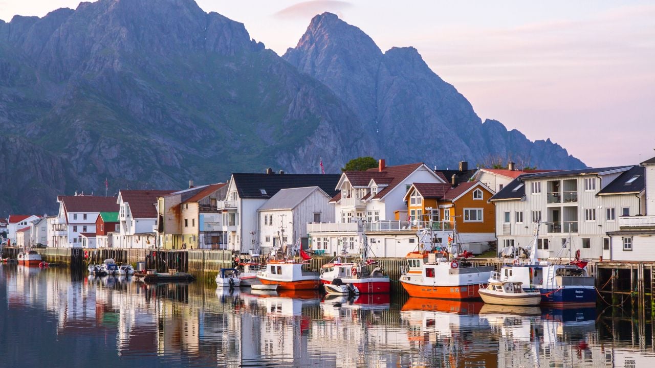 A fishing village of Henningsvær Vågan Municipality in Nordland county, Lofoten islands, Norway.