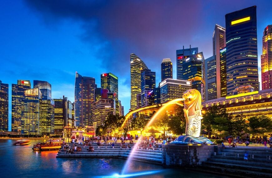 Singapore skyline at night.