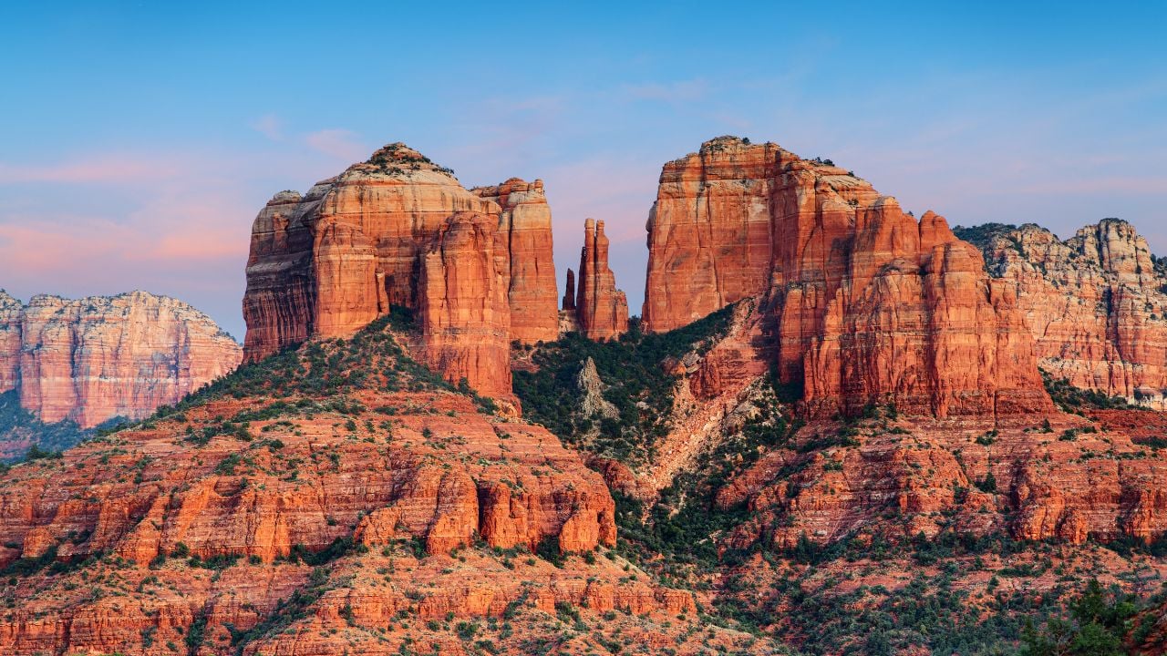 Sedona, Arizona, USA at Red Rock State Park at dusk.