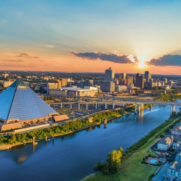 Memphis, Tennessee, USA Downtown Skyline Aerial.