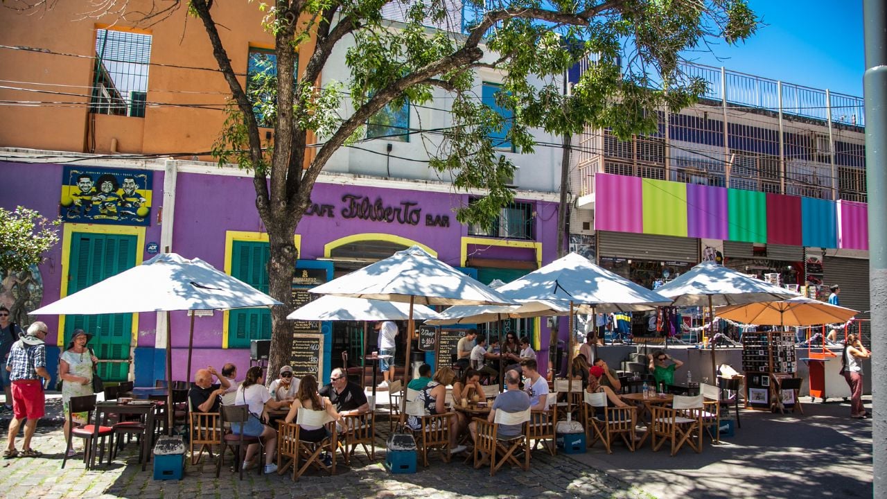 Buenos Aires Argentina - Dec 25, 2018: Cafe at Caminito street in La Boca, Buenos Aires. Argentina.