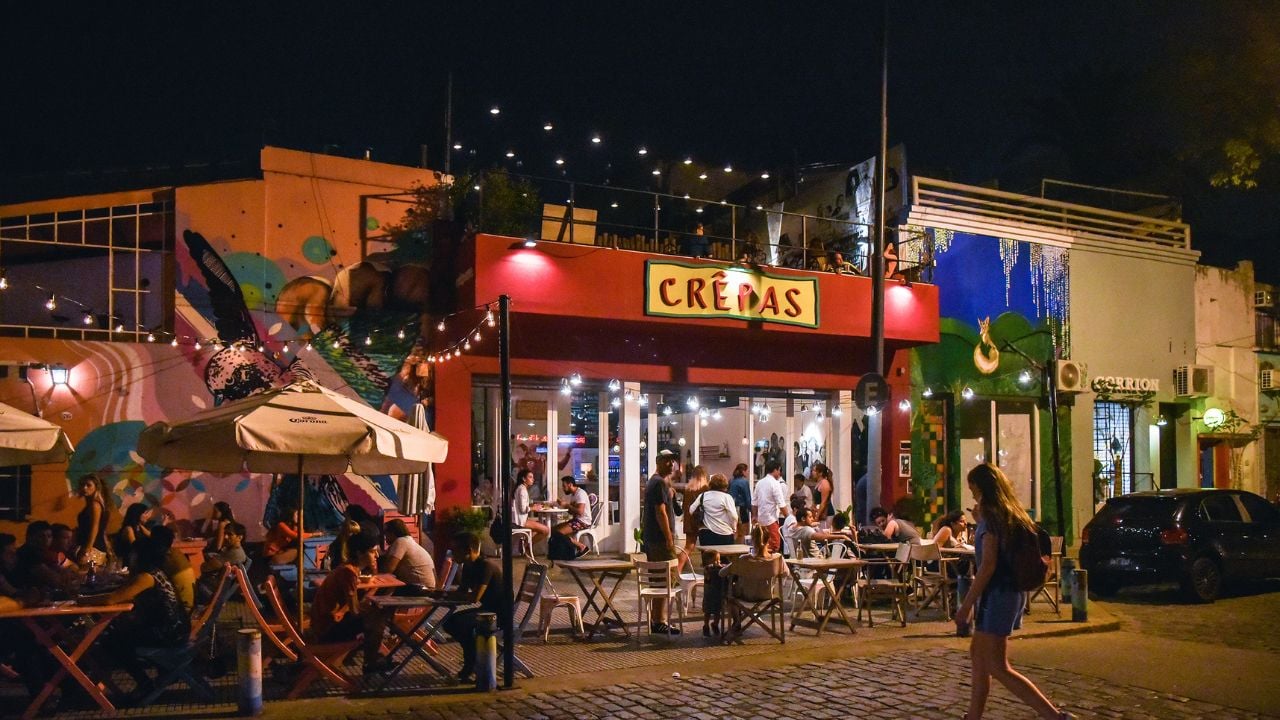 Buenos Aires, Argentina - 11 Feb, 2017: Night view of the Crepas cafe at the Palermo Soho neighborhood.