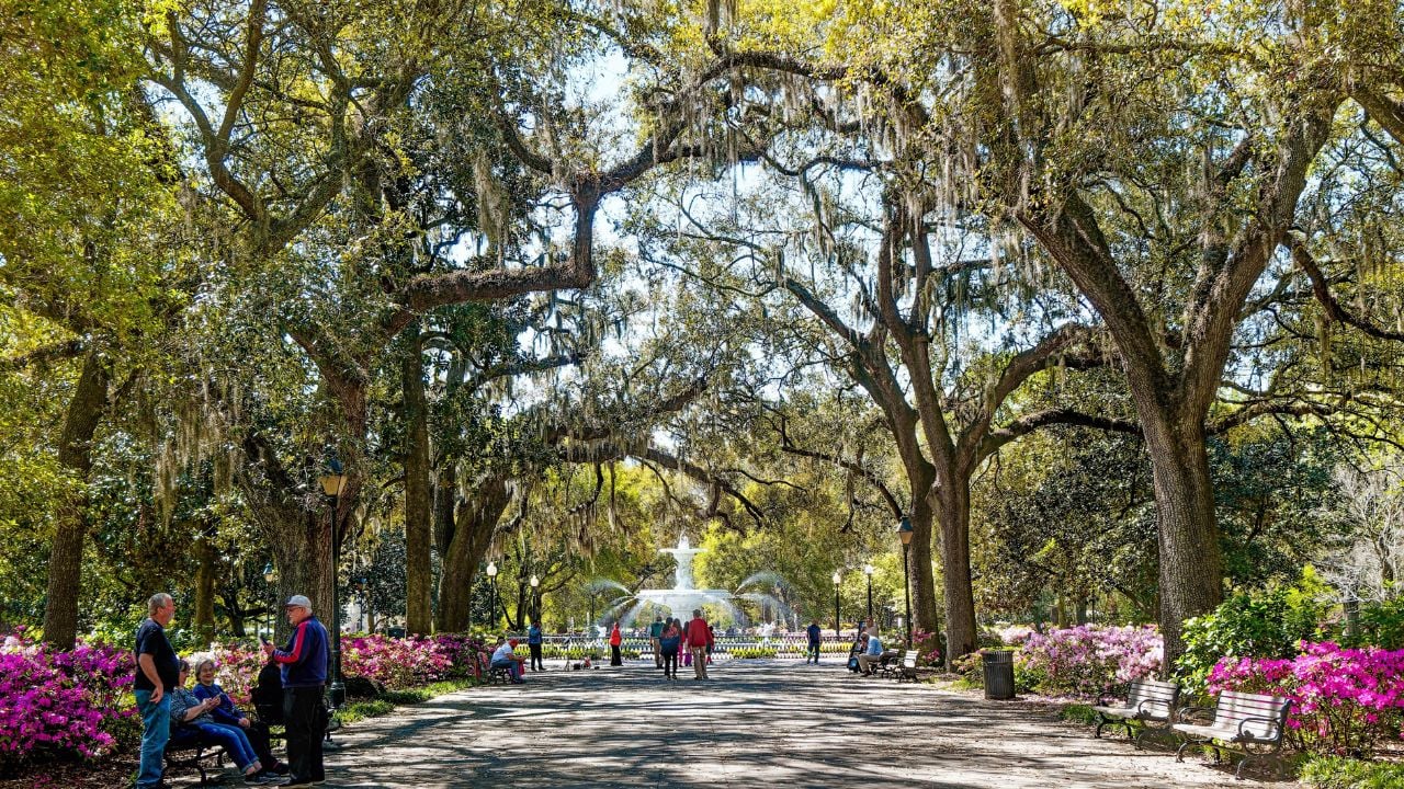SAVANNAH, GEORGIA - March 22, 2025 Views of Famous Forsyth Park in Savannah Georgia
