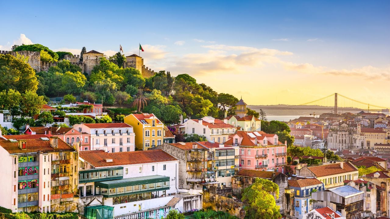 Lisbon, Portugal skyline at Sao Jorge Castle in the afternoon.