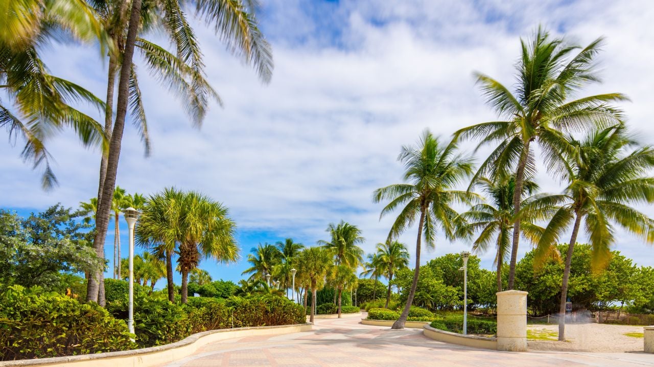 Miami Beach Ocean Drive pedestrian walkways by the sand.