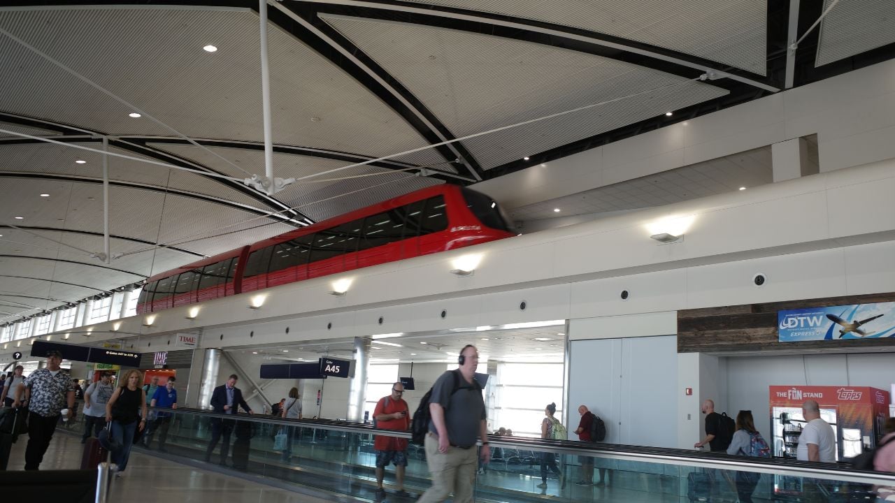 DETROIT, USA - September 29 2025: Train in the interior of the airport