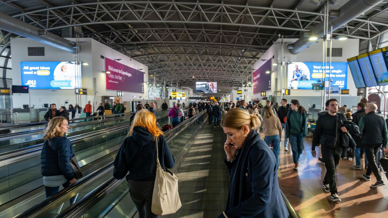 Passengers in transit at Brussels Airport in Belgium.
