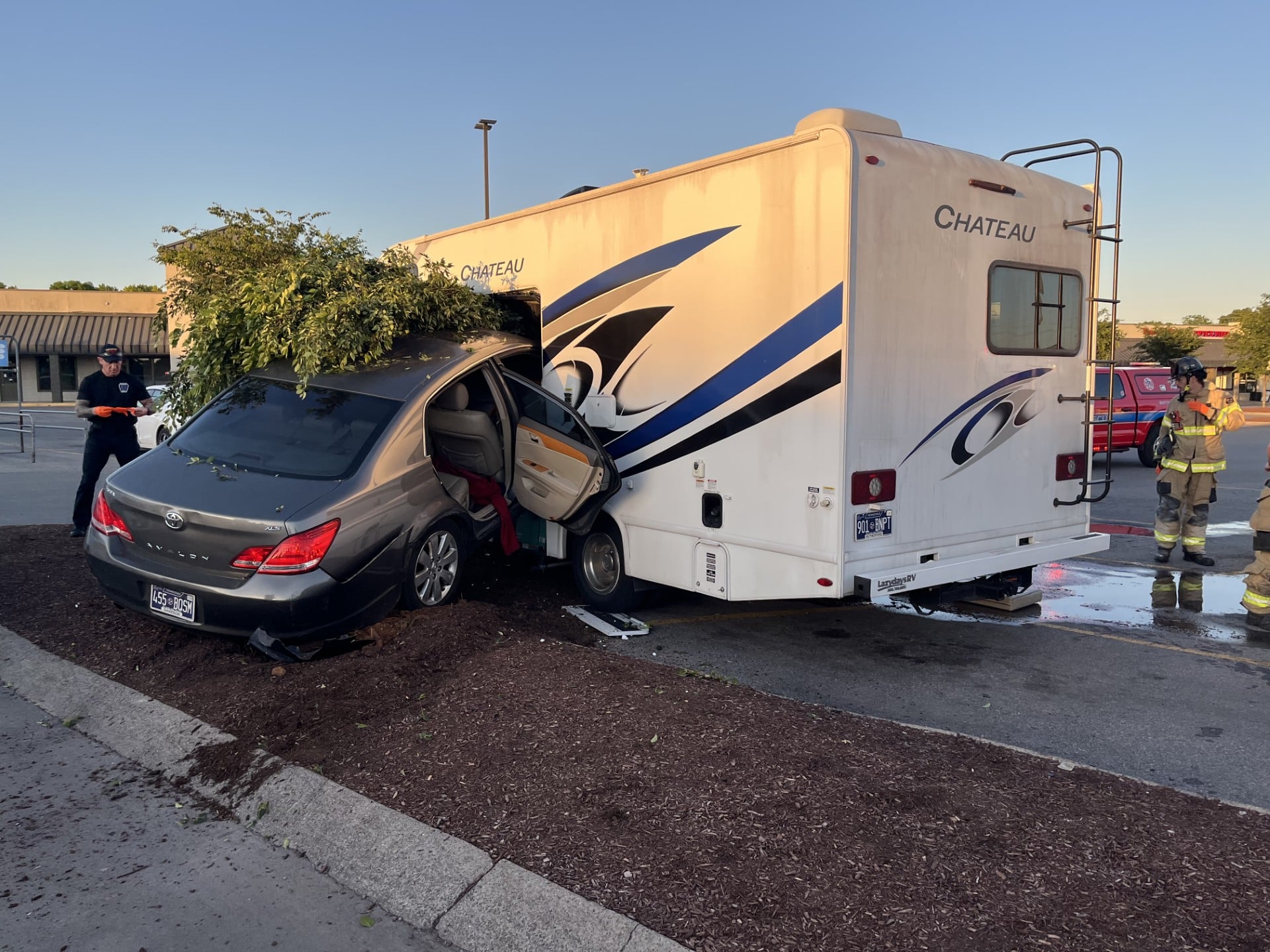 car hits side of trailer