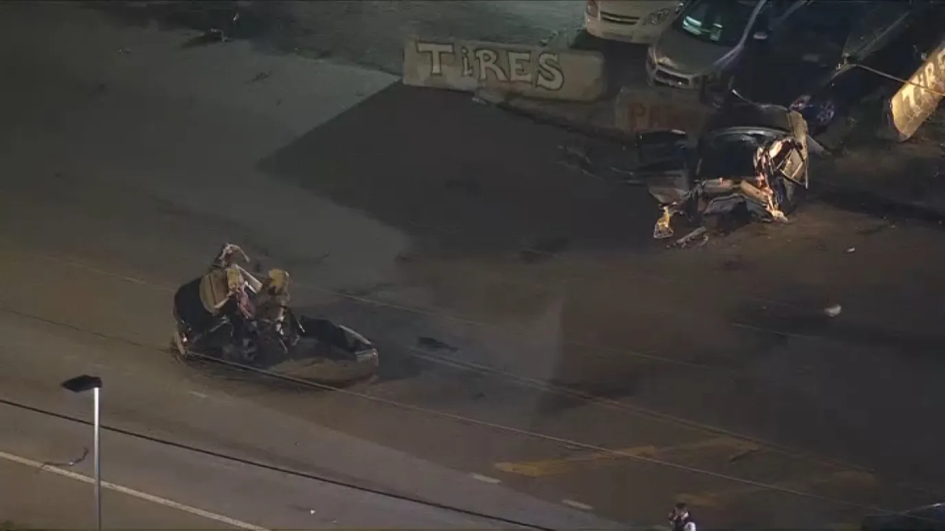 car split in half after crash in philadelphia