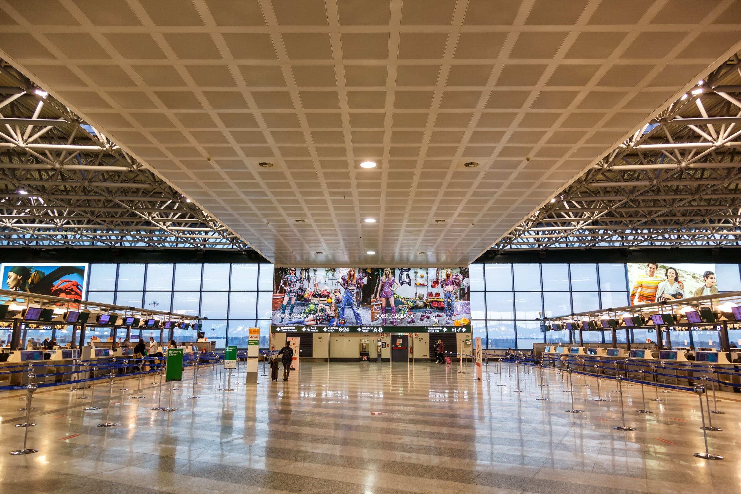 Terminal 1 of Milan Malpensa Airport in Italy.
