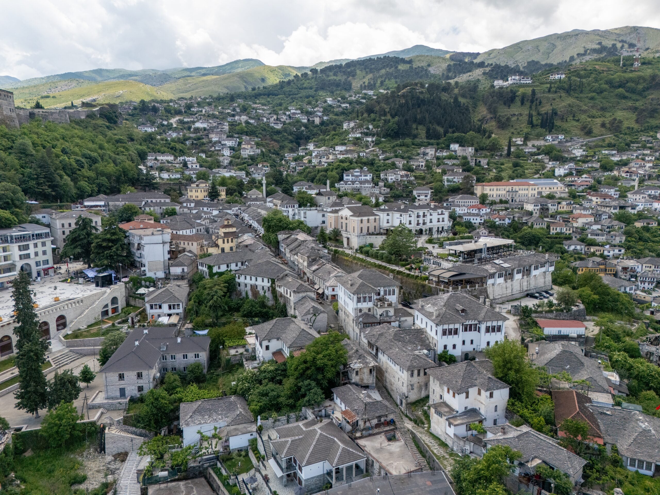 Aerial view of Gjirokastra Old Town in Albania
