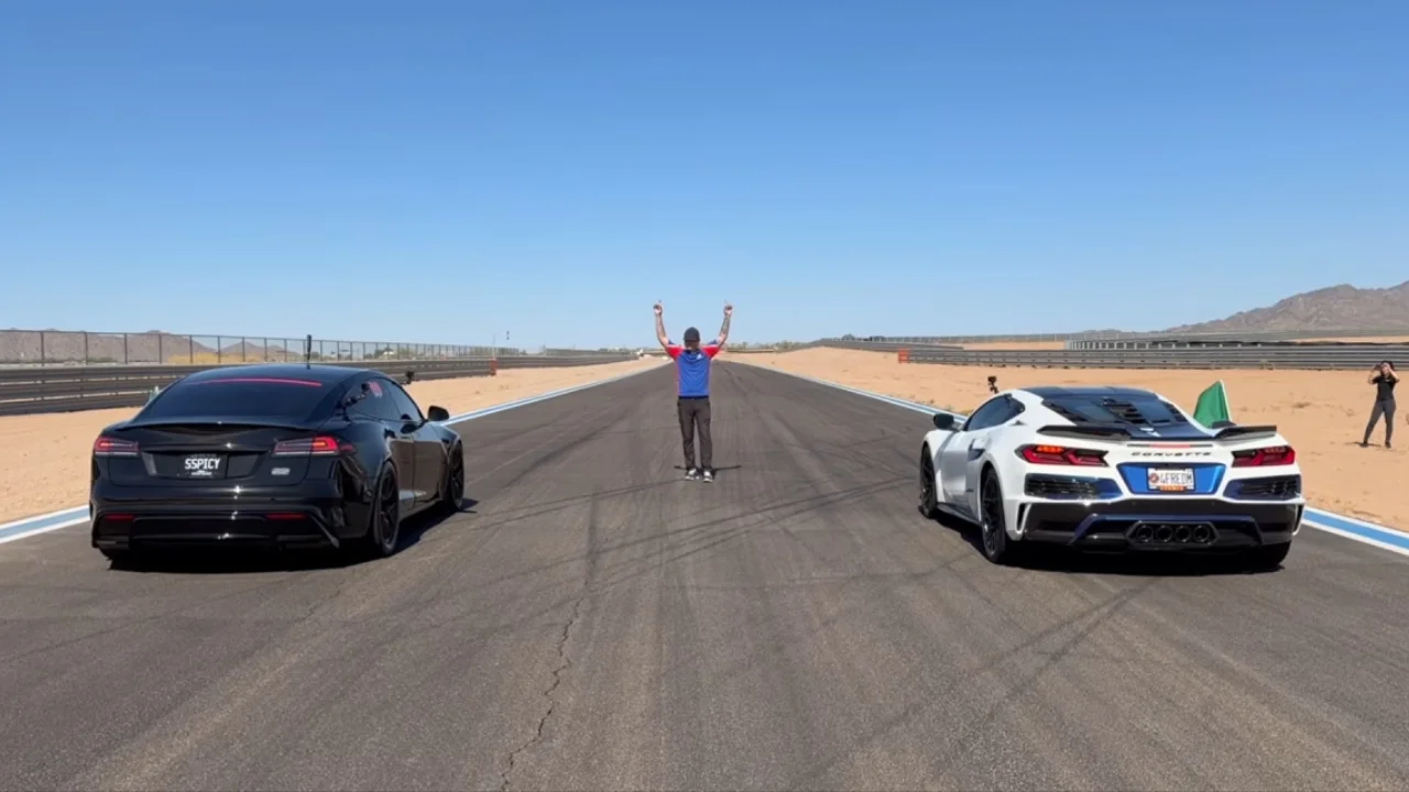 Corvette ZR1X Versus Model S Plaid Rear View
