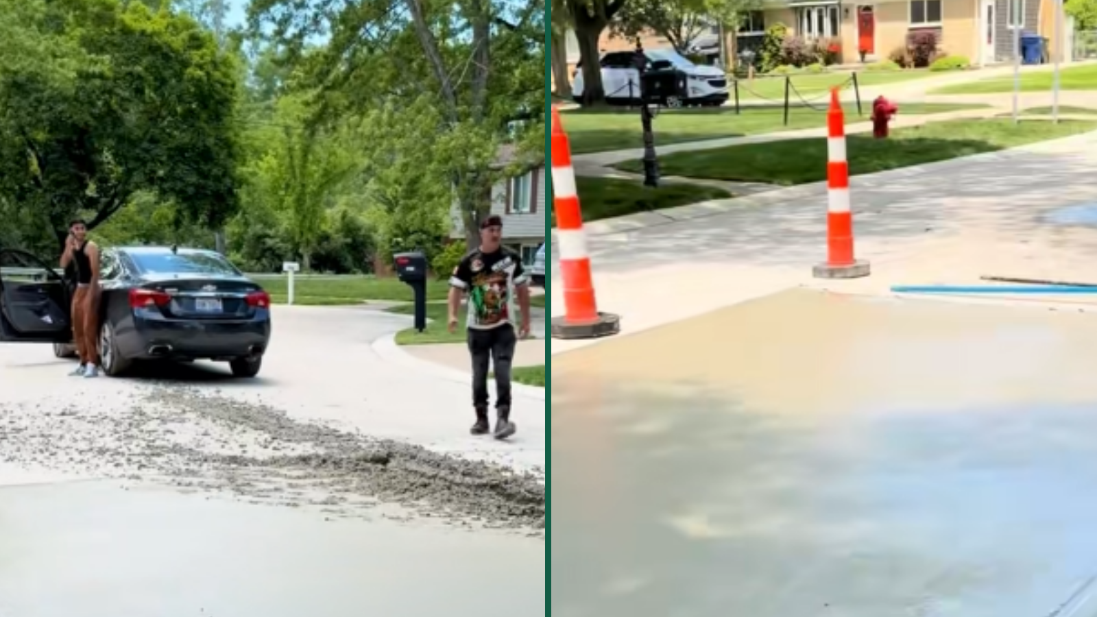 Driver Goes Straight Through Wet Concrete, Sparks Debate Over Construction Zone Setup