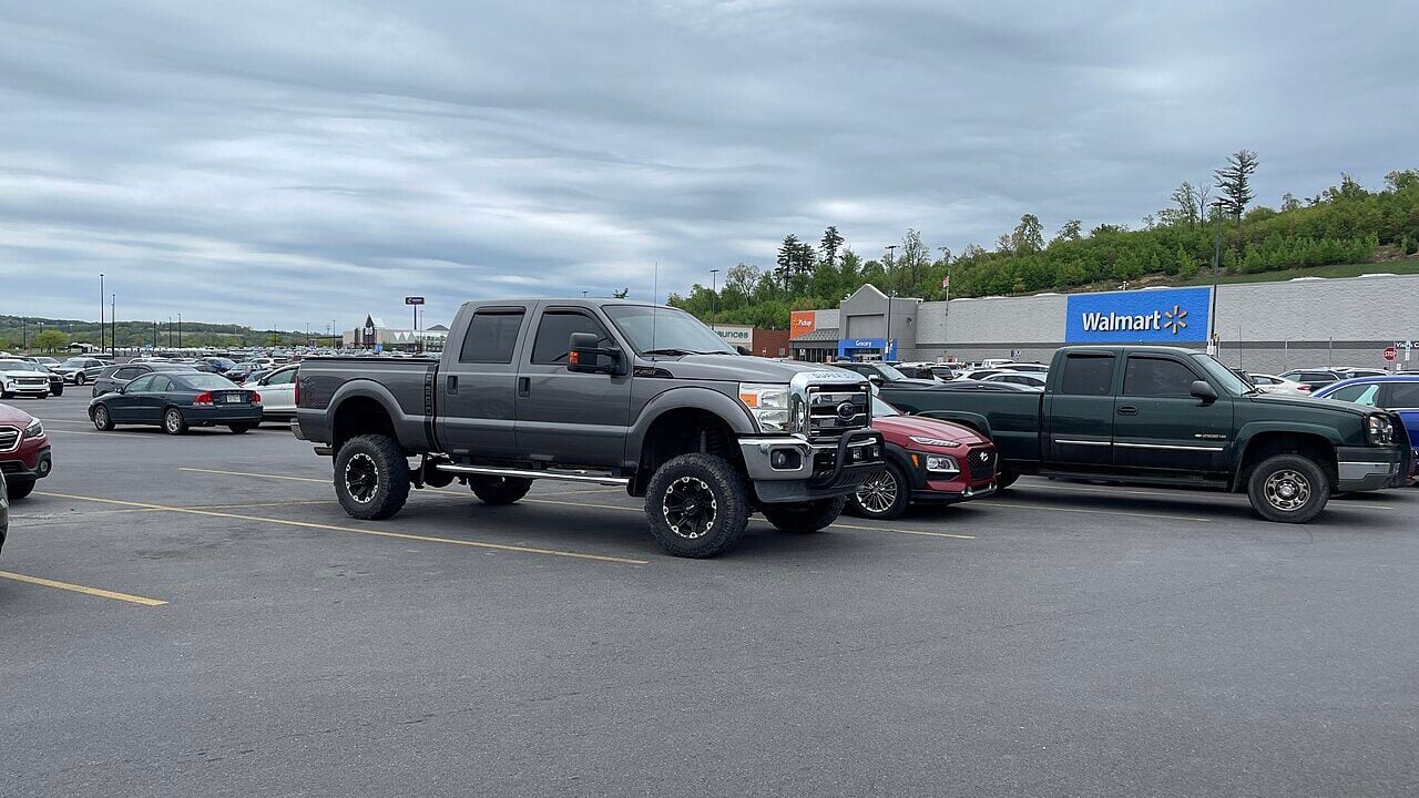 Ford F-250 Super Duty, parking lot of Walmart Supercenter, Bloomsburg, Pennsylvania, May 4 2024.
