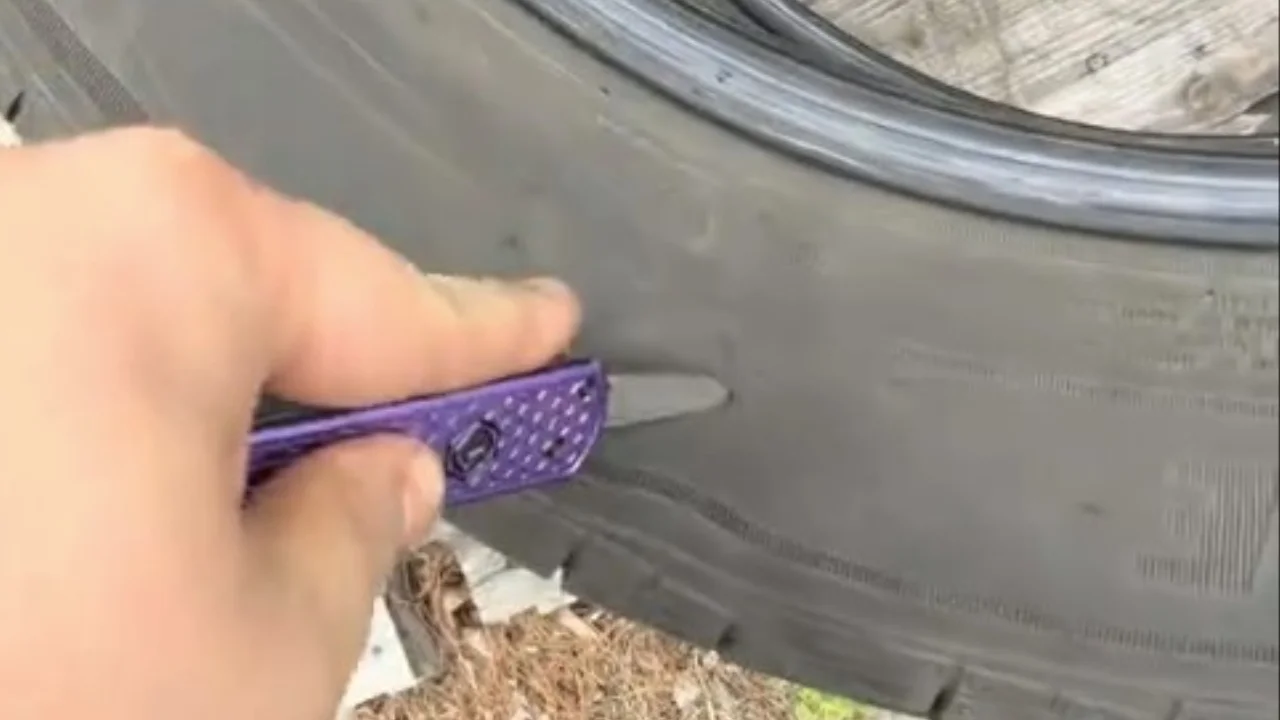 Mechanic slashing used tires