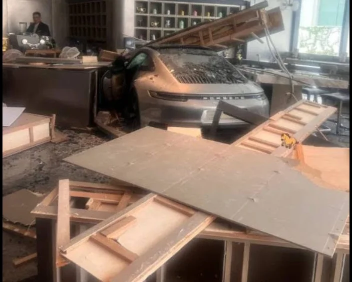 Porsche Hotel Crash Rear View