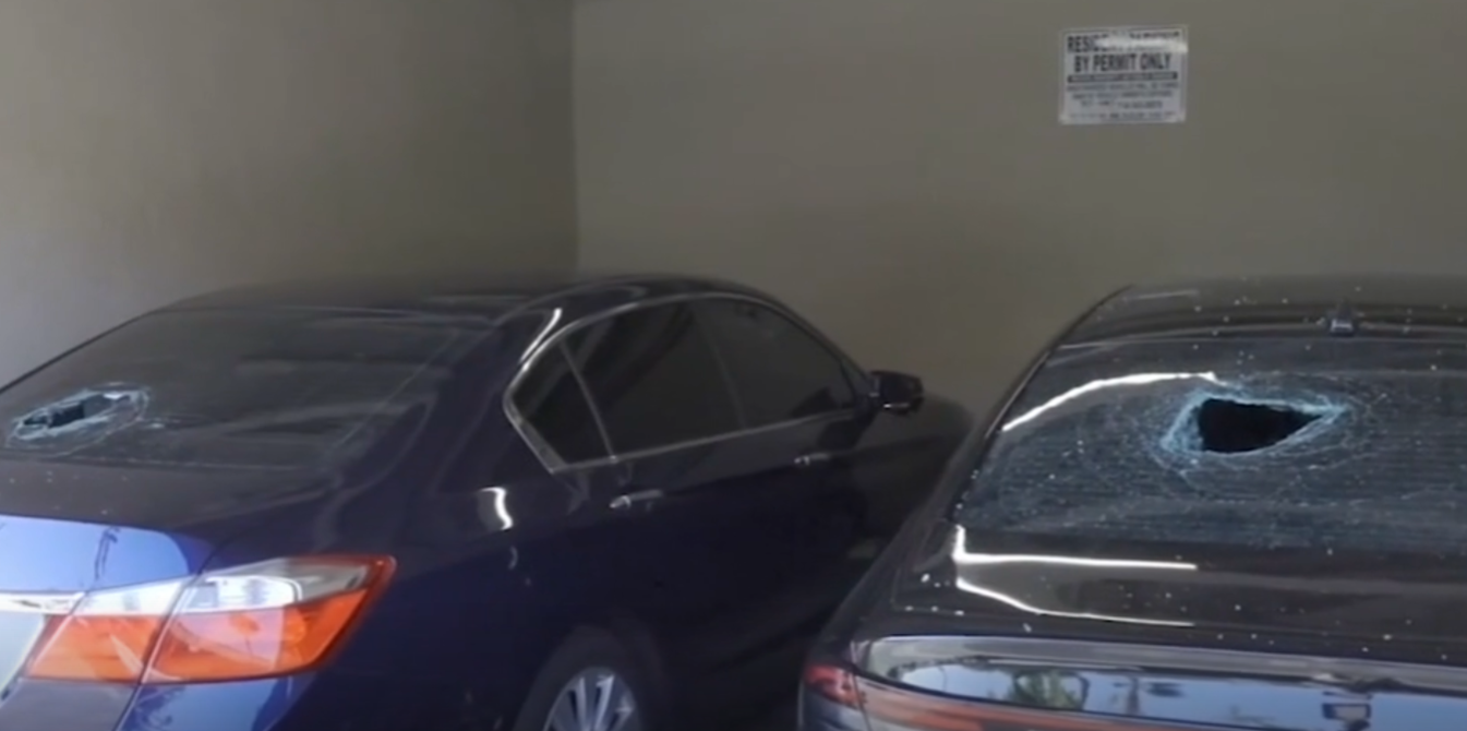 naked man hits car window