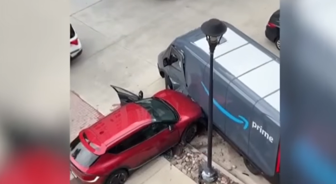 man hits amazon delivery truck during chase